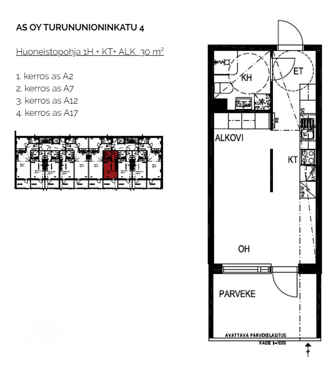 "Pohjakuva 30 m2 A2, A7, A12, A17."