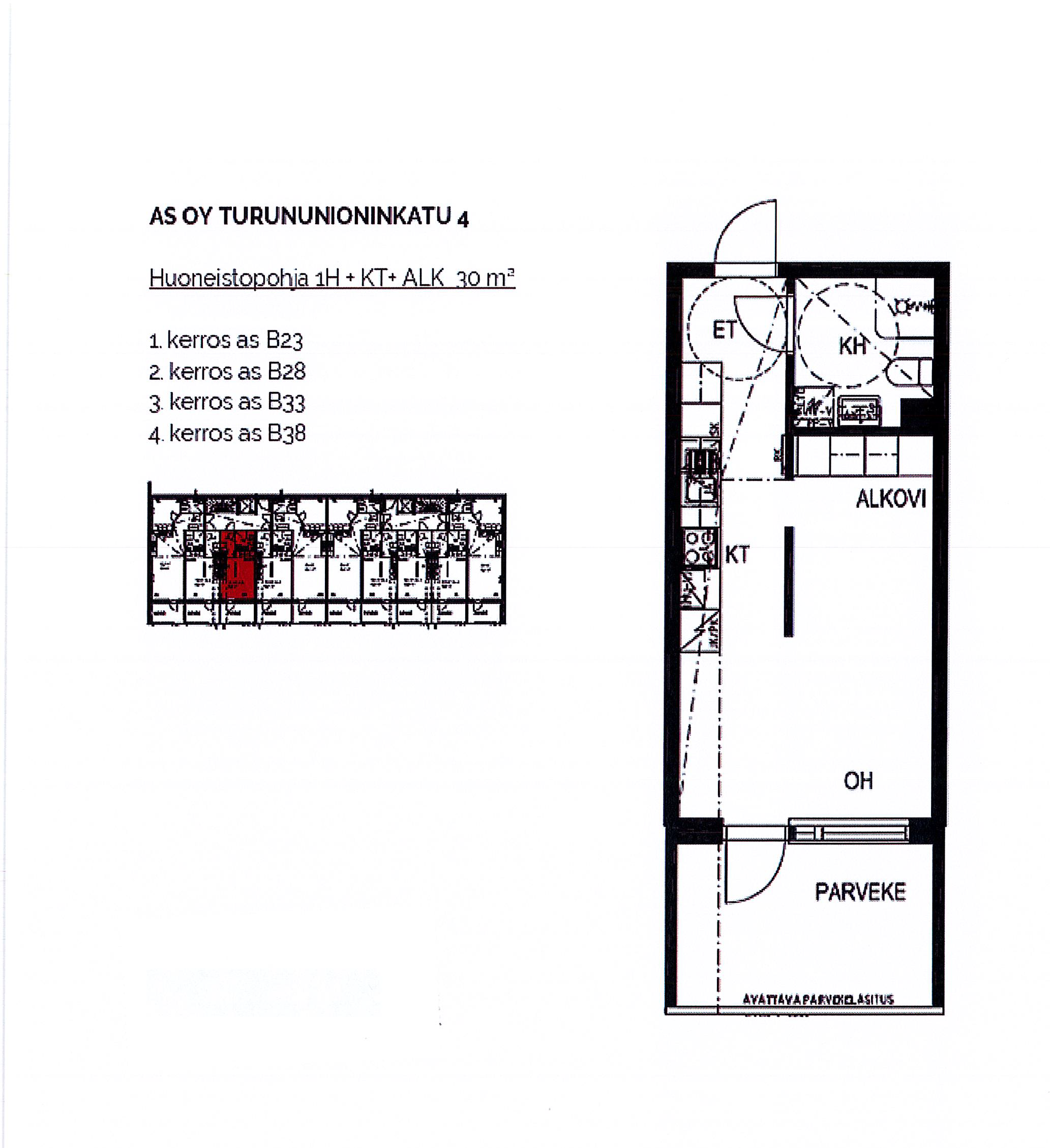 "Pohjakuva 30 m2, B23, B28, B33, B38."