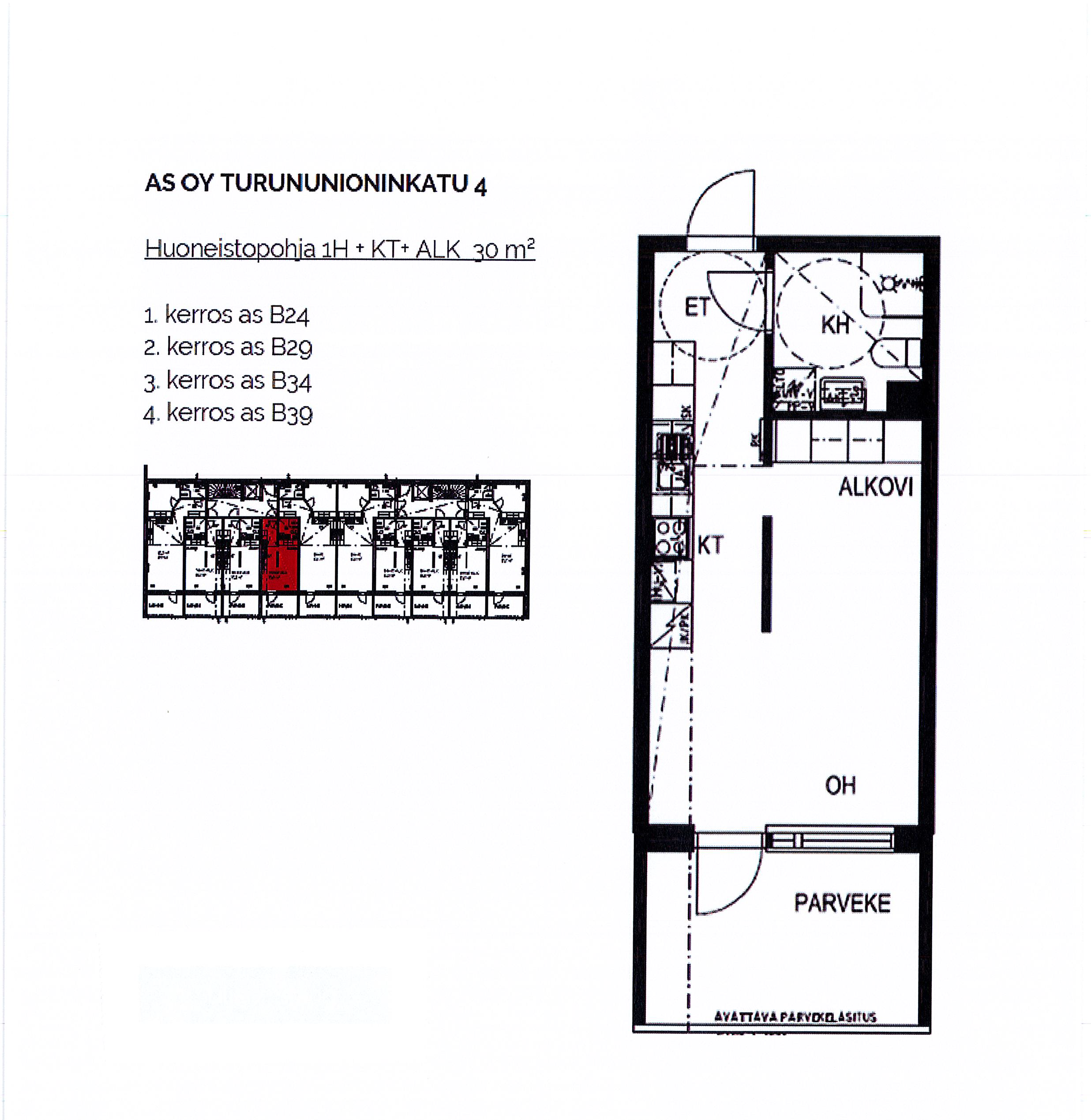 "Pohjakuva 30 m2, B24, B29, B34, B39."
