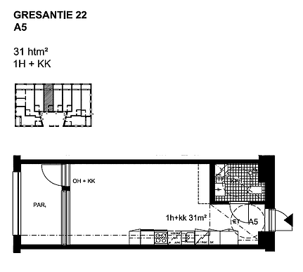 "A005 31m2 asunto pohja Gresantie."