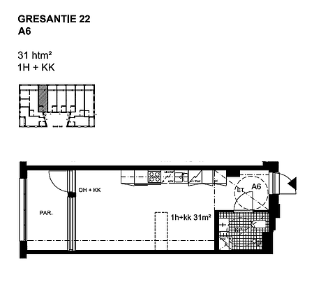 "A006 31 m2 asunto pohja Gresantie."
