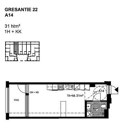 "A14 31 m2 1H+KK asunto Gresantie."