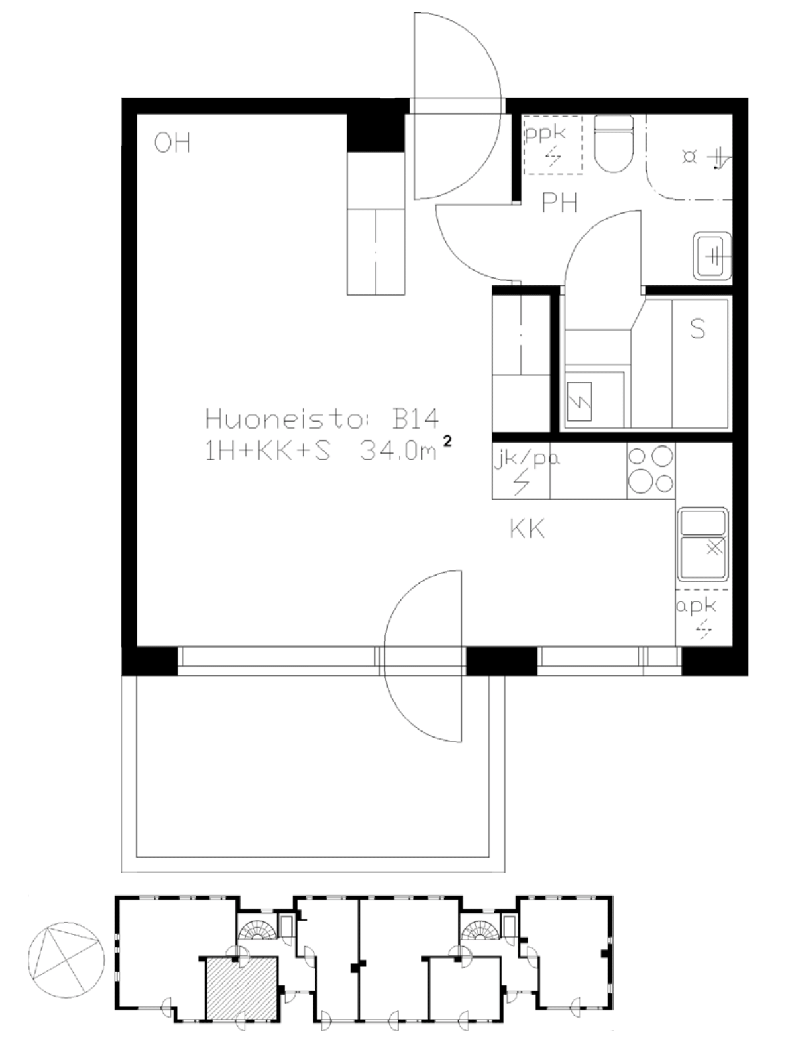 "Ruutikellarintie pohjakuva asunto B14."