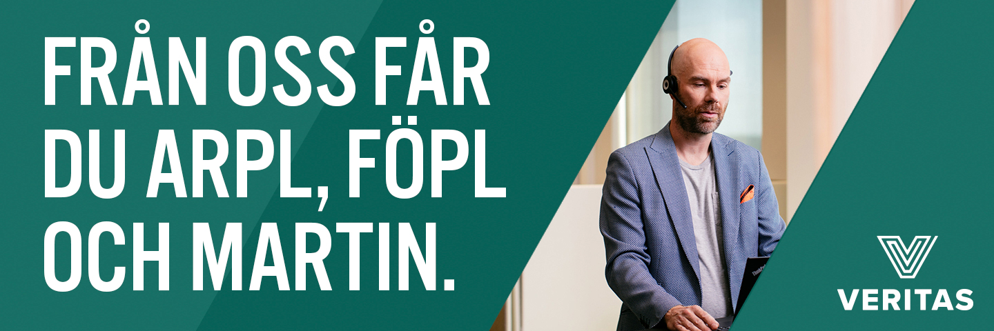 Veritas annonsruta där det står "Från oss får du ArPL, FöPL och Martin."