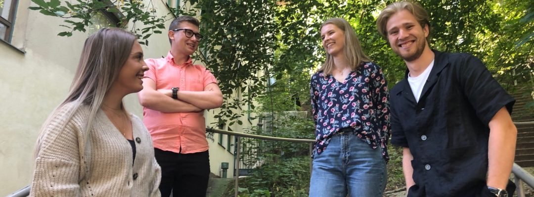 Veritas sommarjobbare 2020, från vänster Annika Rantanen, Filip Lundsten, Ida Mäkelä och Albert Mattsson.